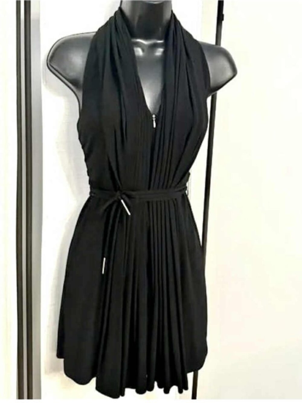 Arden B. Black Pleated Halter Zip-Up Romper with Tie Waist